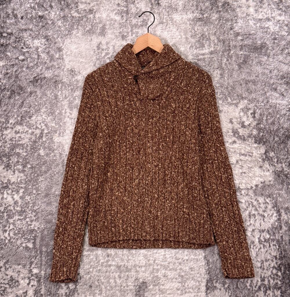 Vintage Polo Ralph Lauren Shawl Sweater Small Womens Brown Cotton Linen Knit